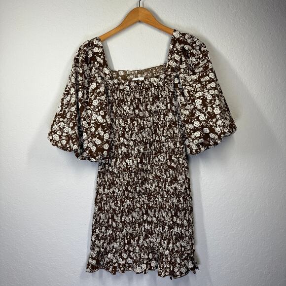 &merci Dresses & Skirts - Women's &merci Brown and White Floral Smocked Mini Dress Size M